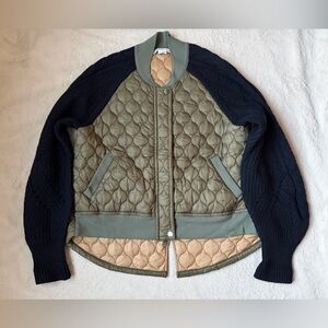 Veronica Beard Marjeti Olive Green and Navy Quilted Jacket Women Size XL